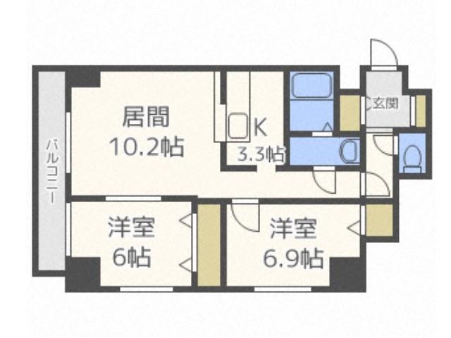 エステラ真駒内(2LDK/3階)の間取り写真