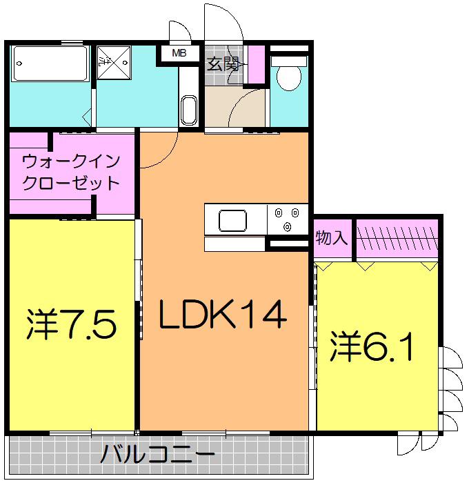 GLORIA(2LDK/2階)の間取り写真