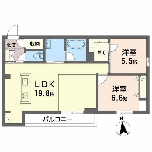 フォルトゥーナディオ(2LDK/1階)の間取り写真