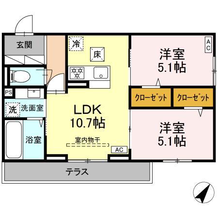 ピンウィール南台(2LDK/1階)の間取り写真