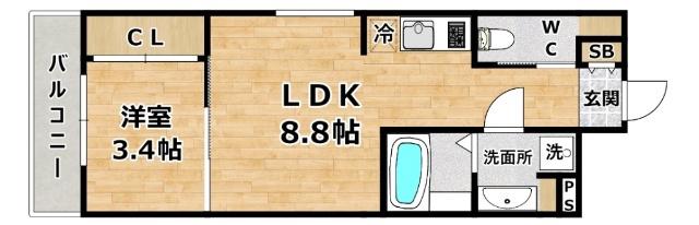 SーMOVE姫島パークサイド(1LDK/2階)の間取り写真