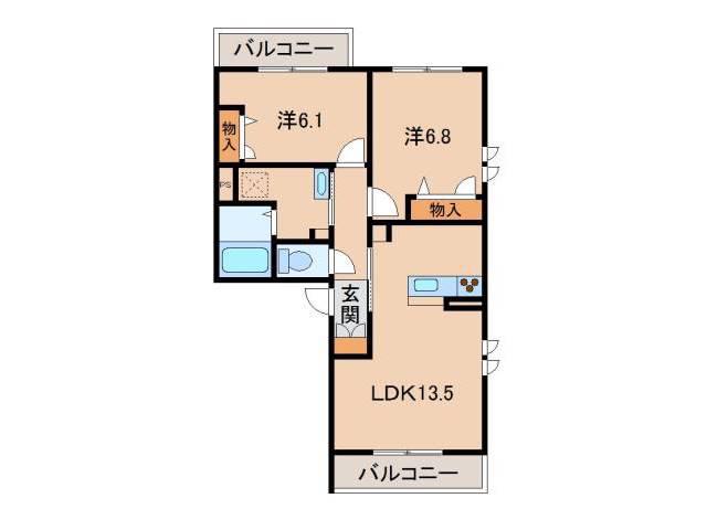 シャーメゾン岩出清水(2LDK/2階)の間取り写真