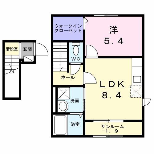 プラシード エイワン(1LDK/2階)の間取り写真