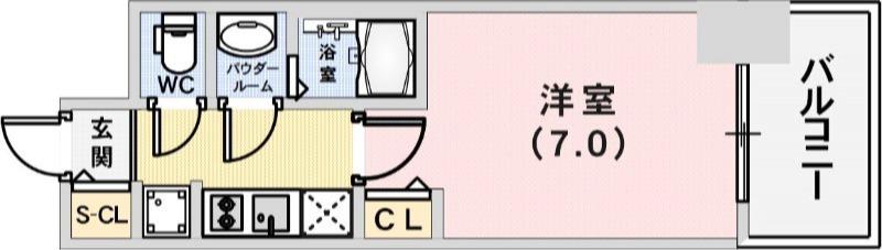 プレサンス三宮東フィール(1K/7階)の間取り写真