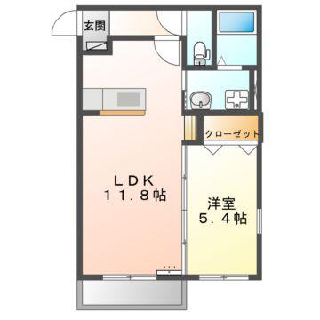 HEARTFUL 宝町(1LDK/1階)の間取り写真