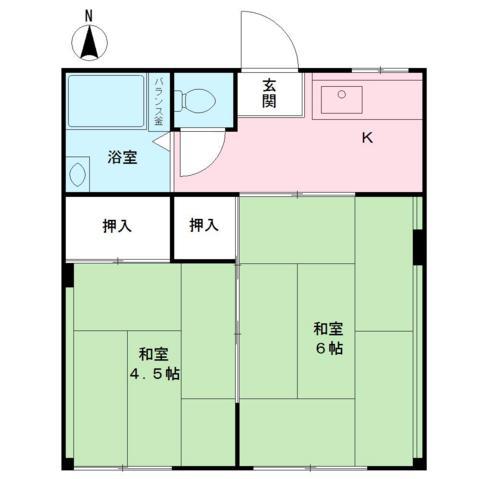 コスモハイツ和光(2K/1階)の間取り写真
