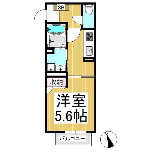 アップルハイム南堀(1K/2階)の間取り写真