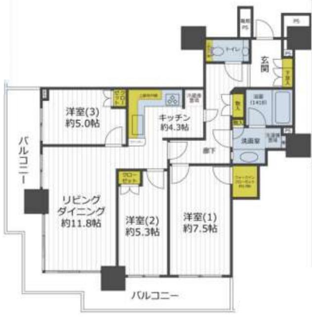 ベイクレストタワー(3LDK/13階)の間取り写真