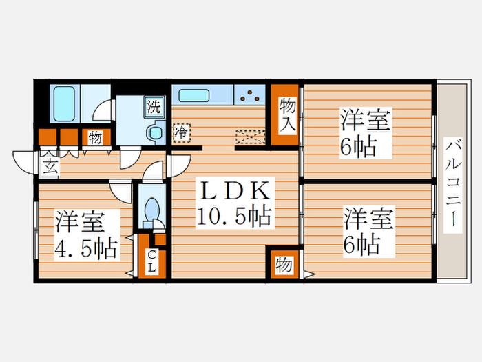 ラフォーレジュン二番館(3LDK/2階)の間取り写真