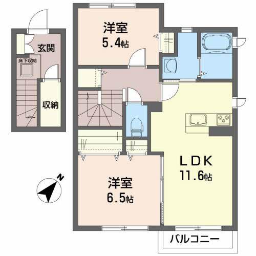 シャーメゾン さつき(2LDK/2階)の間取り写真