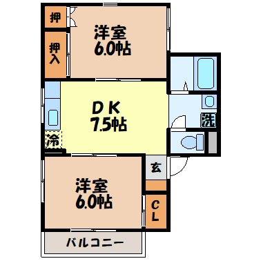 セジュール松野(2DK/1階)の間取り写真