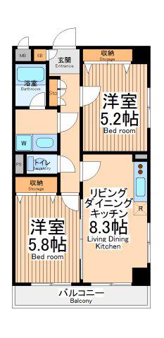 ラポールティーエヌエス(2LDK/5階)の間取り写真