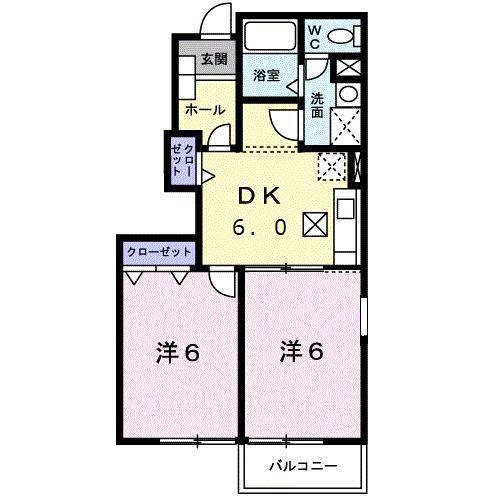 サンパティークA(2DK/1階)の間取り写真