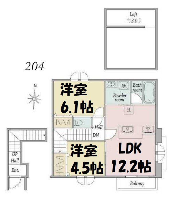 WINDSOR COURT ノース(2LDK/2階)の間取り写真