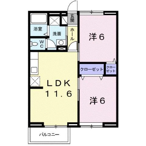 アルファワン(2LDK/2階)の間取り写真