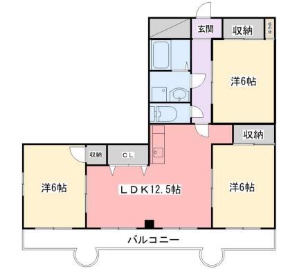 岡町中村コーポ(3LDK/4階)の間取り写真