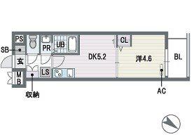 ブランオールB館(1DK/1階)の間取り写真