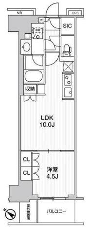 WORVE横浜伊勢佐町(1LDK/9階)の間取り写真