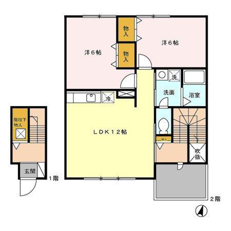 ルグランオダ(2LDK/2階)の間取り写真