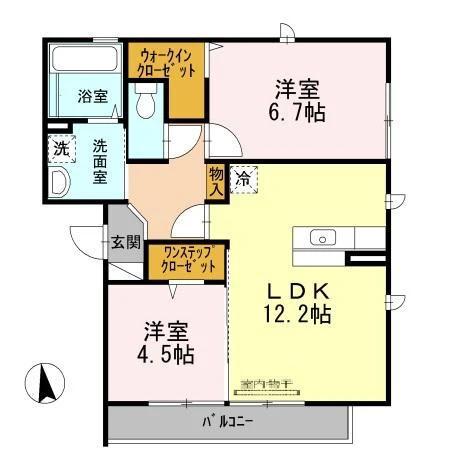 ガーデンコート金岡A棟(2LDK/2階)の間取り写真