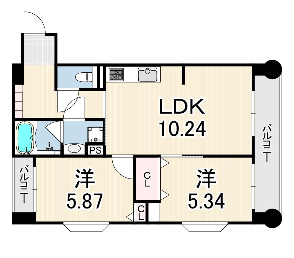 ロイヤルスパークル六甲Ⅱ(2LDK/2階)の間取り写真