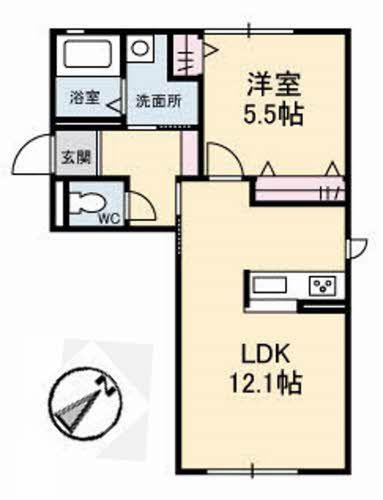 フローラルGREENB棟(1LDK/1階)の間取り写真