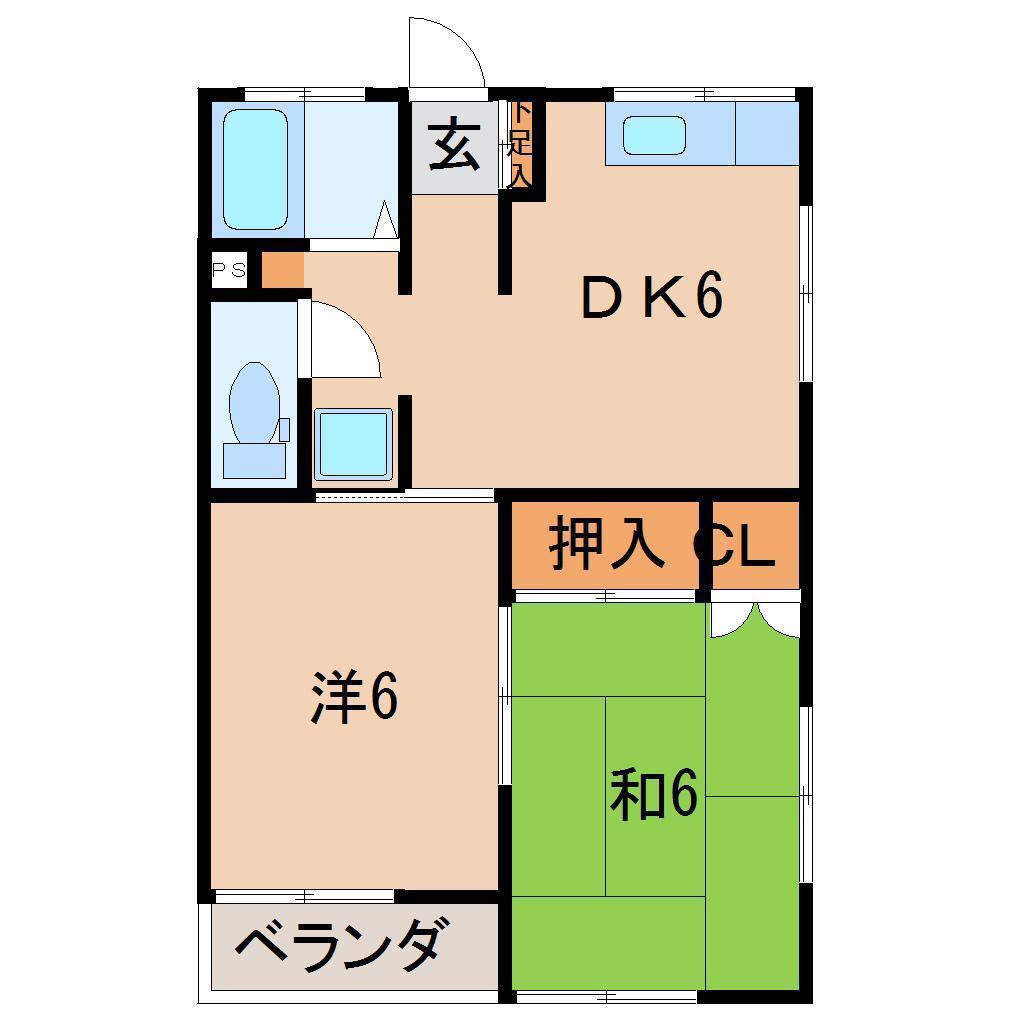 戸崎ハイツ2号棟(2DK/2階)の間取り写真