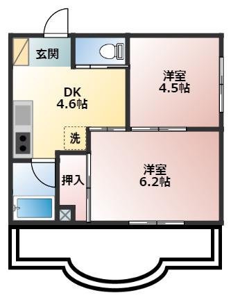 レーベン舟渡(2DK/2階)の間取り写真