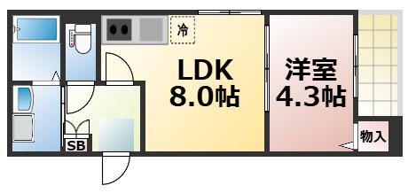 グランディオ鶴橋(1LDK/3階)の間取り写真
