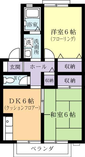 セジュールテクノ1号館(2DK/1階)の間取り写真