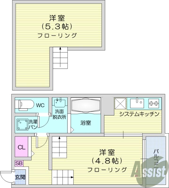 ハーモニーテラス西中田7(ワンルーム/2階)の間取り写真
