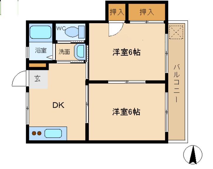小平ビル(2DK/2階)の間取り写真