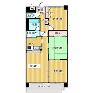 名鉄尾西線 西一宮駅 徒歩8分 7階建 築28年(3LDK/6階)の間取り写真