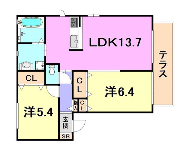 ヴィラヴァレ梅林聖坂I(2LDK/1階)の間取り写真