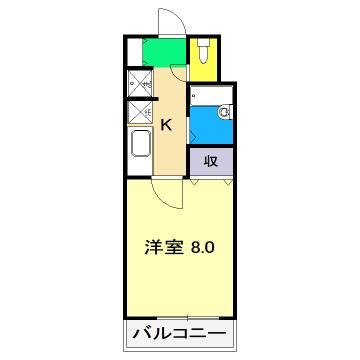 ＪＲ土讃線 高知駅 徒歩18分 4階建 築28年(1K/2階)の間取り写真