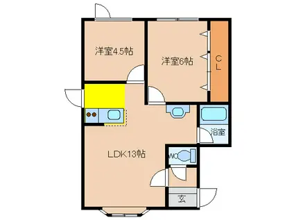 サンライフ亀田港II(2LDK/1階)の間取り写真