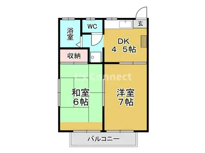 ロマネB棟(2DK/1階)の間取り写真