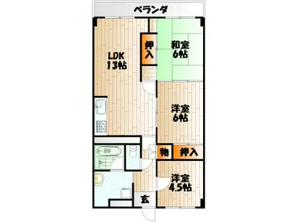 エクセレンス三萩野(3LDK/6階)の間取り写真
