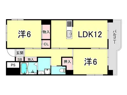 CASAベラヴィスタ福田(2LDK/3階)の間取り写真