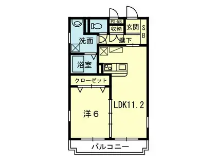 オーセンティック南熊本(1LDK/4階)の間取り写真