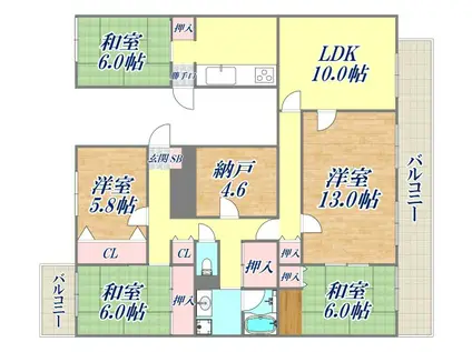 花園マンション(5LDK/3階)の間取り写真