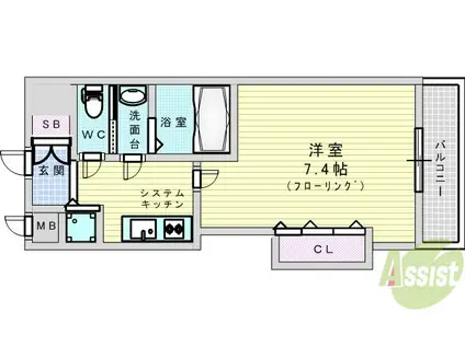 LUXE江坂Ⅱ(1K/11階)の間取り写真
