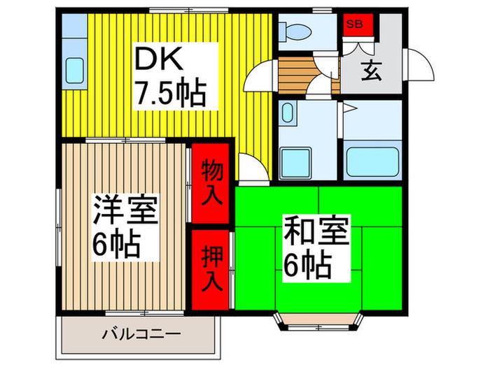 ヴィブレ町谷(2DK/2階)の間取り写真