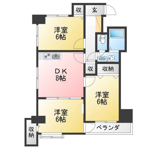 ライトライフ新松戸(3DK/3階)の間取り写真