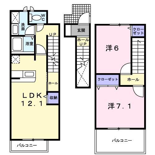 グラン・ドミール(2LDK/2階)の間取り写真