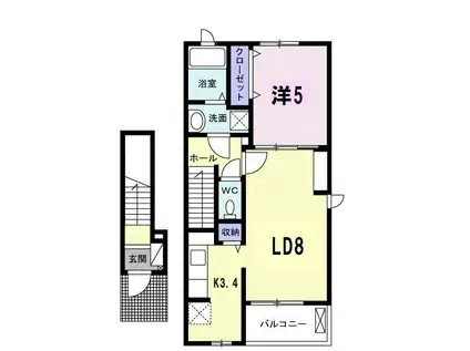 しいの木B(1LDK/2階)の間取り写真