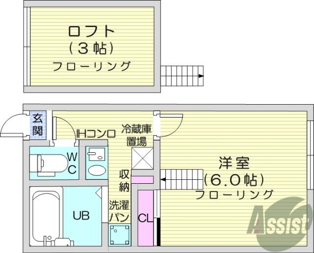 パレス萩野町(1K/2階)の間取り写真