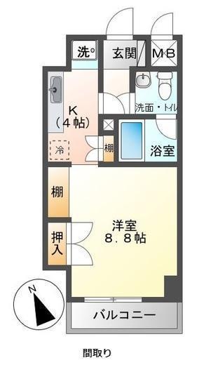 シティヒル(1K/4階)の間取り写真