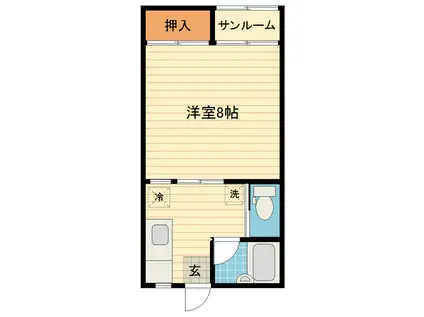 富山地鉄不二越上滝 栄町駅(富山) 徒歩11分 2階建 築29年(1DK/2階)の間取り写真