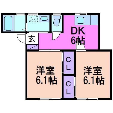 ハイツサングリーン(2DK/2階)の間取り写真